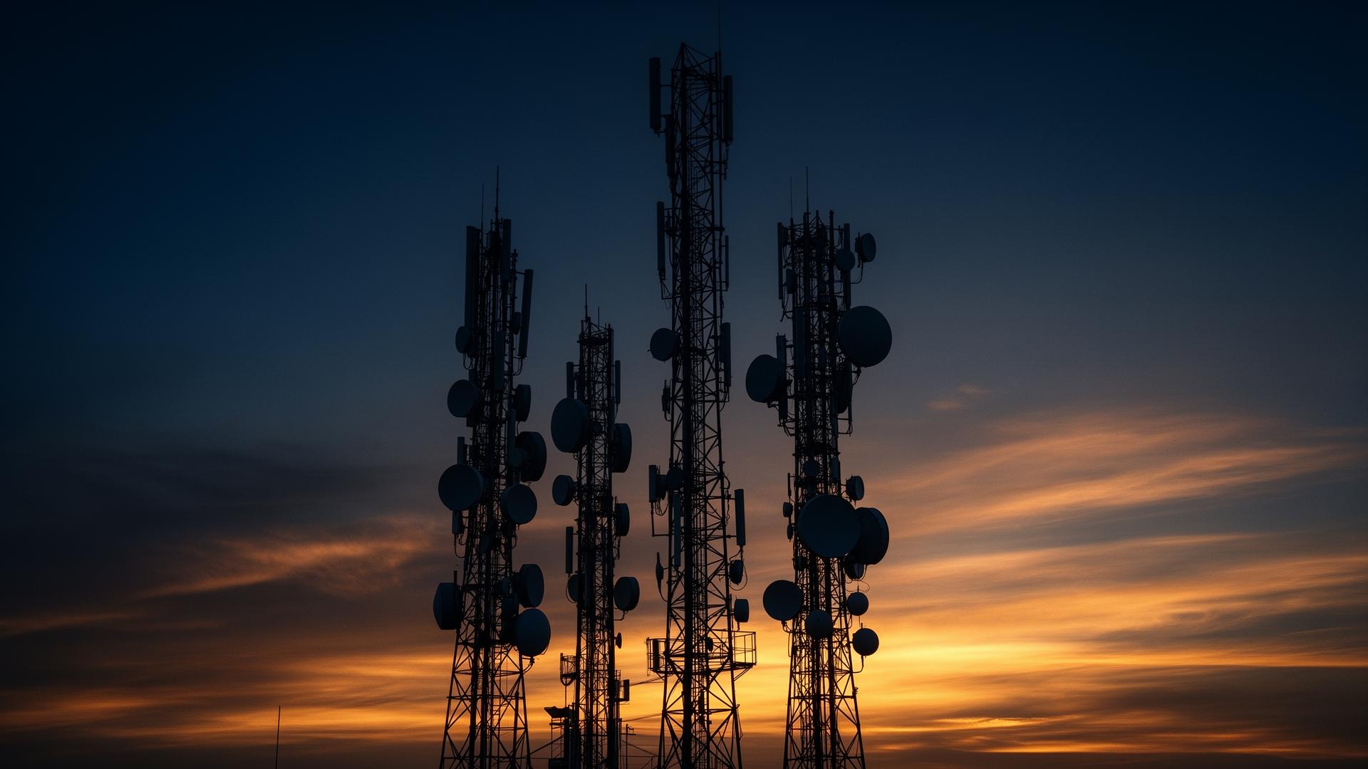 Cellular telecom towers at dusk